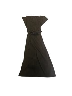 Lascana Black Ribbed Wrap Dress Size 6 Tie Waist Short Sleeve Midi